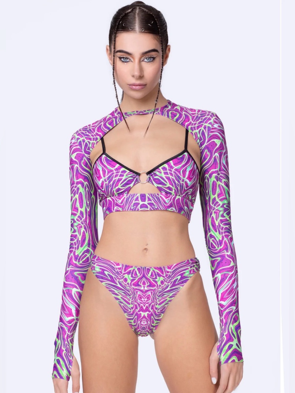 Badinka women’s large wave jumper 3 piece o ring rave set psychedelic